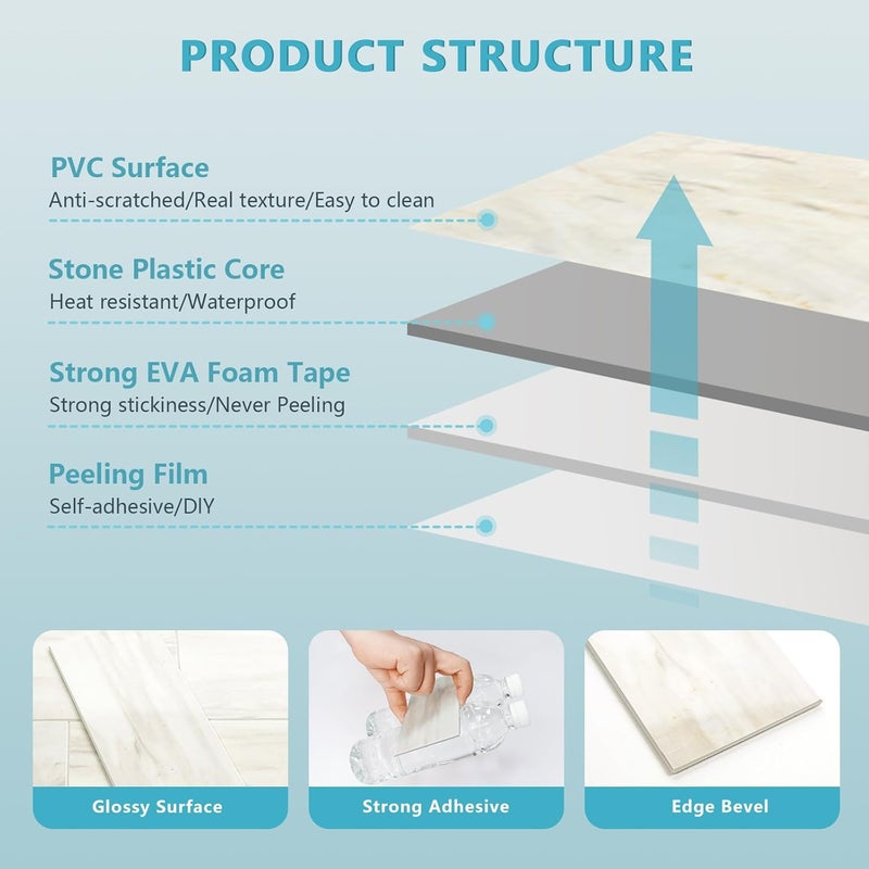 Vamos Tile 4-Piece Glossy Wooden Marble Grain Peel and Stick Backsplash Tile,3''x6'' PVC Subway Tile with White Grout, Stick on Backsplash for Kitchen/Bathroom/Fireplace - Image 3